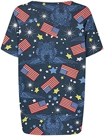 MRGIINRI July 4th Shirts for Womens 2023 Summer Fashion Patriotic Memorial Day Blouse Short Sleeve V Neck American Flag Tops - Image 4