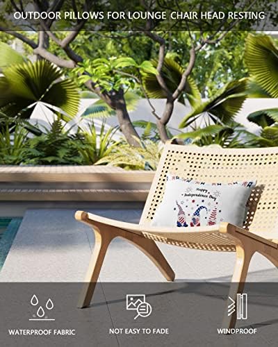 Funy Decor Outdoor Waterproof Lumbar Pillow American Flag Gnome Lounge Chair Pillow Stripes Stars Banner Head Resting Pillow with Adjustable Strap for Patio Recliner Office Car Seat Sofa 1 Pc - Image 4