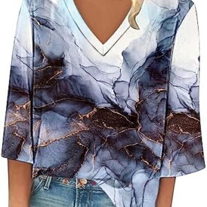 Summer Tops for Women 2023 Trendy Casual V-Neck 3/4 Sleeve Shirt Tunic Tank Tops Blouse Shirts