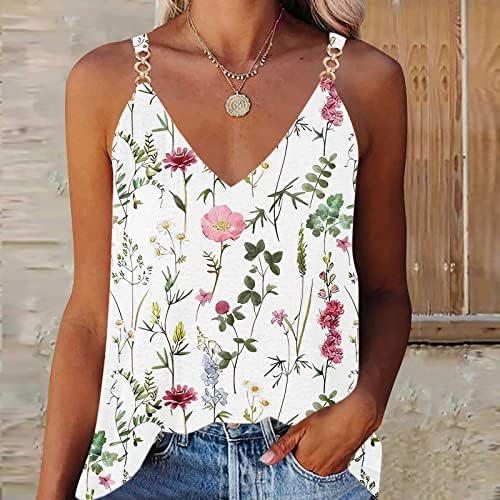 MRGIINRI Summer Tank Tops for Women 2023 Dressy Casual V Neck Sleeveless Top Fashion Loose Fit Floral Basic Shirts Blouse - Image 4