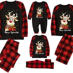Matching Christmas Pjs for Family 2022 Holiday Xmas Elk Tops and Plaid Pants Pajamas Set Merry Christmas Sleepwear Outfits