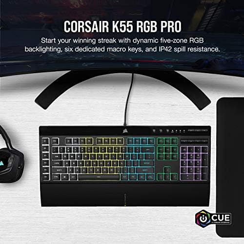 CORSAIR K55 RGB PRO-Dynamic RGB Backlighting - Six Macro Keys with Elgato Stream Deck Software Integration-IP42 Dust and Spill Resistant-Detachable Palm Rest-Dedicated Media and Volume Keys, Black - Image 2