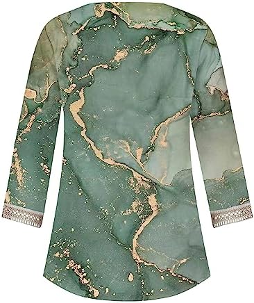 3/4 Sleeve Tees for Women Summer Womens V Neck Lace Crochet Flowy 3/4 Sleeve Casual Shirts Blouses Tops - Image 5