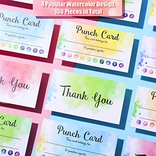 Watercolor Reward Punch Cards Customer Loyalty Cards Incentive Cards Business Card Size for Business, Class, School (100 Pieces) - Image 4