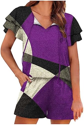 Women's 2023 Summer Outfits Casual Fashion Shorts High Waist Two Piece Printed Ruffle Sleeve Casual Set