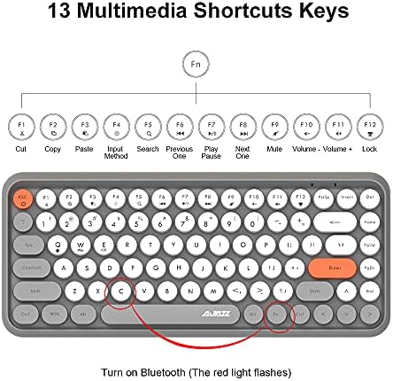 NACODEX 308I Wireless Bluetooth Keyboard with Compact 84 Keys Cute Retro Round Keycaps - Comfortable Ergonomic Typewriter Keyboard Compatible with Android Windows iOS(Grey) - Image 3