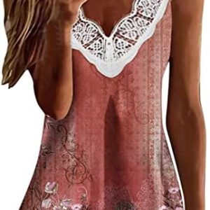 XMBPUM Womens Tank Tops Summer V Neck Lace Sleeveless Shirts Casual Dressy Tunic Tops to Wear with Leggings Trendy Flowy Tees