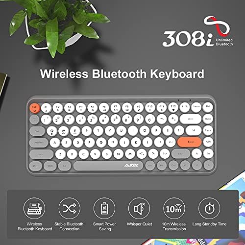 NACODEX 308I Wireless Bluetooth Keyboard with Compact 84 Keys Cute Retro Round Keycaps - Comfortable Ergonomic Typewriter Keyboard Compatible with Android Windows iOS(Grey) - Image 5