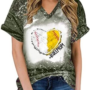 MRGIINRI Baseball Mama T-Shirt for Womens 2023 Summer Fashion Softball Short Sleeve Bleached Tee Tops Casual Loose Fit Blouse