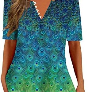 WPNMASNP Womens Summer Pleated Tops 2023 Casual Button Short Sleeve T-Shirt V Neck Dressy Floral Trendy Shirts Plus Size Tees