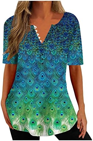 WPNMASNP Womens Summer Pleated Tops 2023 Casual Button Short Sleeve T-Shirt V Neck Dressy Floral Trendy Shirts Plus Size Tees