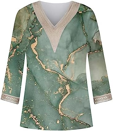 3/4 Sleeve Tees for Women Summer Womens V Neck Lace Crochet Flowy 3/4 Sleeve Casual Shirts Blouses Tops - Image 4