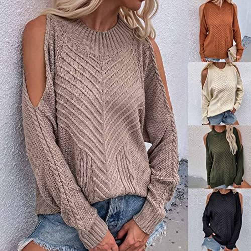jsarle Womens Cropped Sweater Classic-Fit Lightweight Crewneck Off Shoulder Long Sleeve Knitted Pullover Jumper Tops Outwear - Image 2