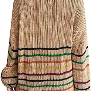 jsarle Women Rainb Striped Sweaters for Fall and Winter Lightweight Crewneck Long Sleeve Knitted Pullover Jumper Tops Outwear