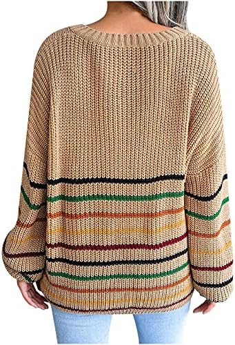 jsarle Women Rainb Striped Sweaters for Fall and Winter Lightweight Crewneck Long Sleeve Knitted Pullover Jumper Tops Outwear