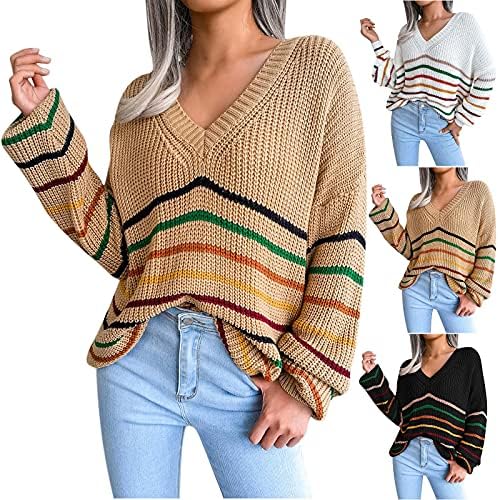 jsarle Women Rainb Striped Sweaters for Fall and Winter Lightweight Crewneck Long Sleeve Knitted Pullover Jumper Tops Outwear - Image 2