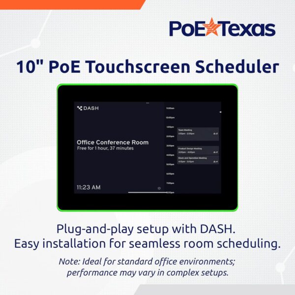 PoE Texas 10" Touchscreen Meeting Room Scheduler Tablet with Highly Visible LED Ring - Plug & Play PoE Office Conference Room Scheduler - Digital Display Syncs with Existing Business Calendar - Image 2